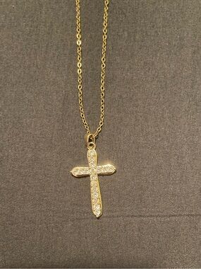 New - 14k gold plated stainless steel necklace - diamond cross